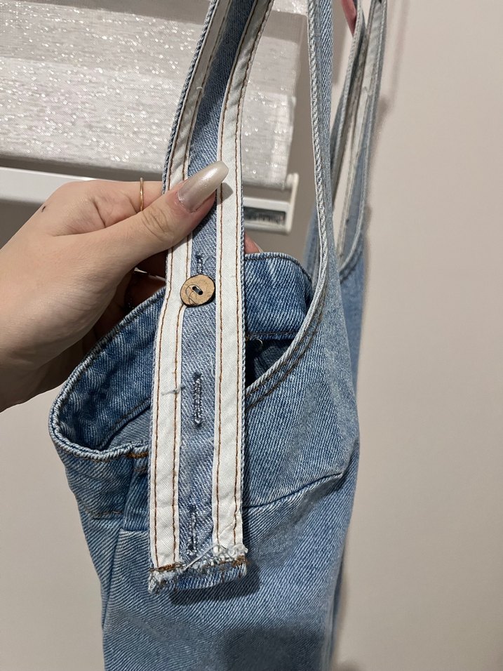 Fermuarlı Mavi Denim Mini Salopet kot - Görsel 3
