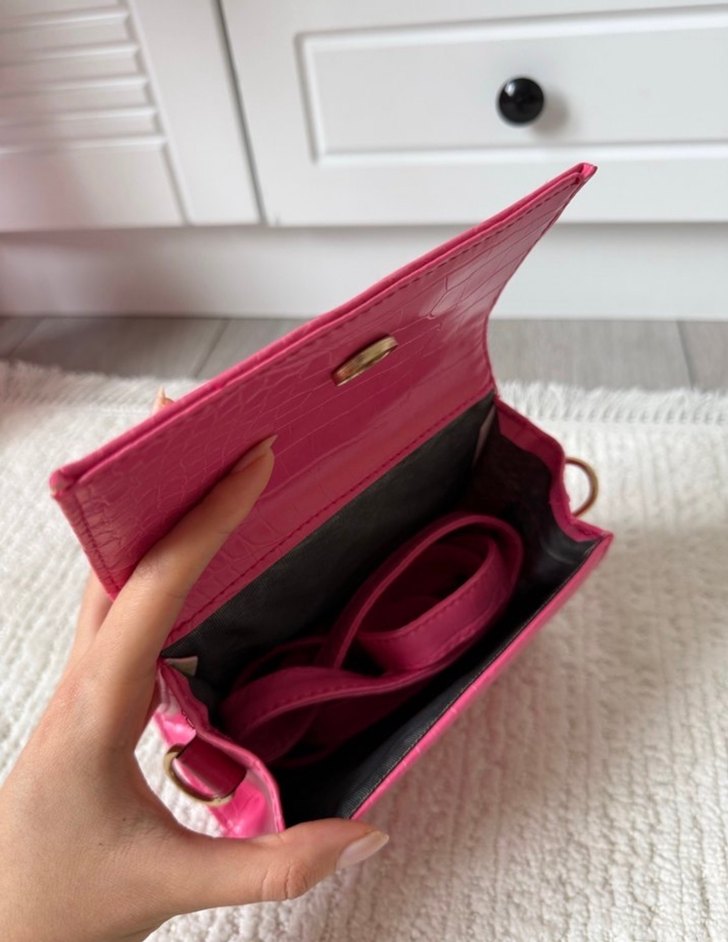 Pembe Yılan Derisi Desenli Kadın Deri Çanta - Görsel 2