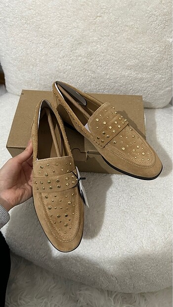 Mango Mango zımbalı süet deri loafer ayakkabı