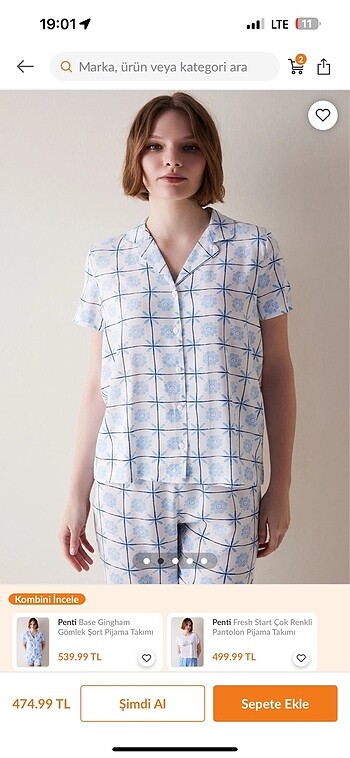 Penti Penti Base Lily Kırık Beyaz Gömlek Pijama Takımı