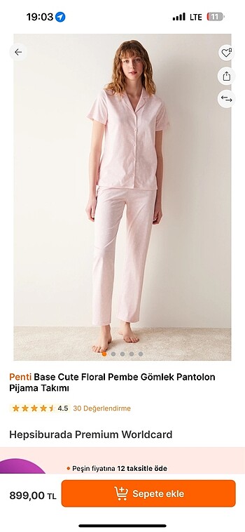Penti Base Cute Floral Pembe Gömlek Pantolon Pijama Takımı