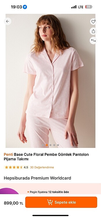Penti Penti Base Cute Floral Pembe Gömlek Pantolon Pijama Takımı