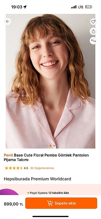 xs Beden Penti Base Cute Floral Pembe Gömlek Pantolon Pijama Takımı