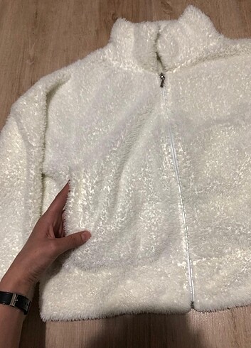s Beden Coolhill Ekru Tam Fermuarlı Kadın Peluş Ceket