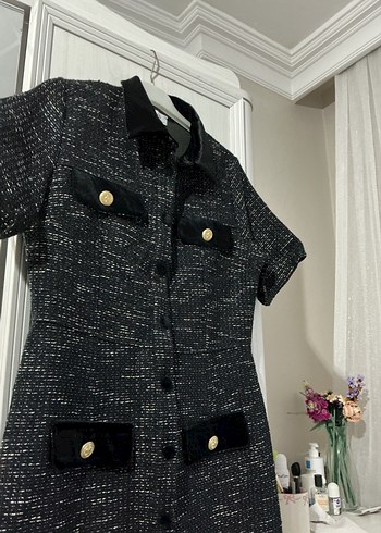 Kadın Siyah Kısa Düğmeli elbise - Görsel 4