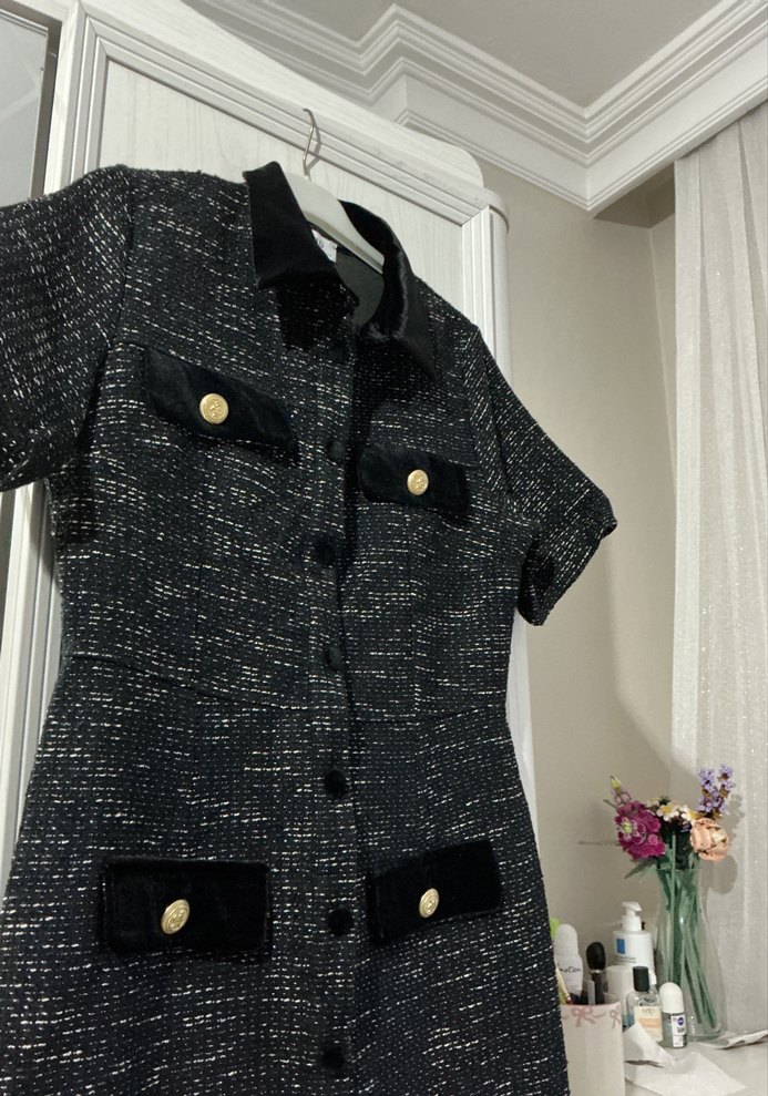 Kadın Siyah Kısa Düğmeli elbise - Görsel 4