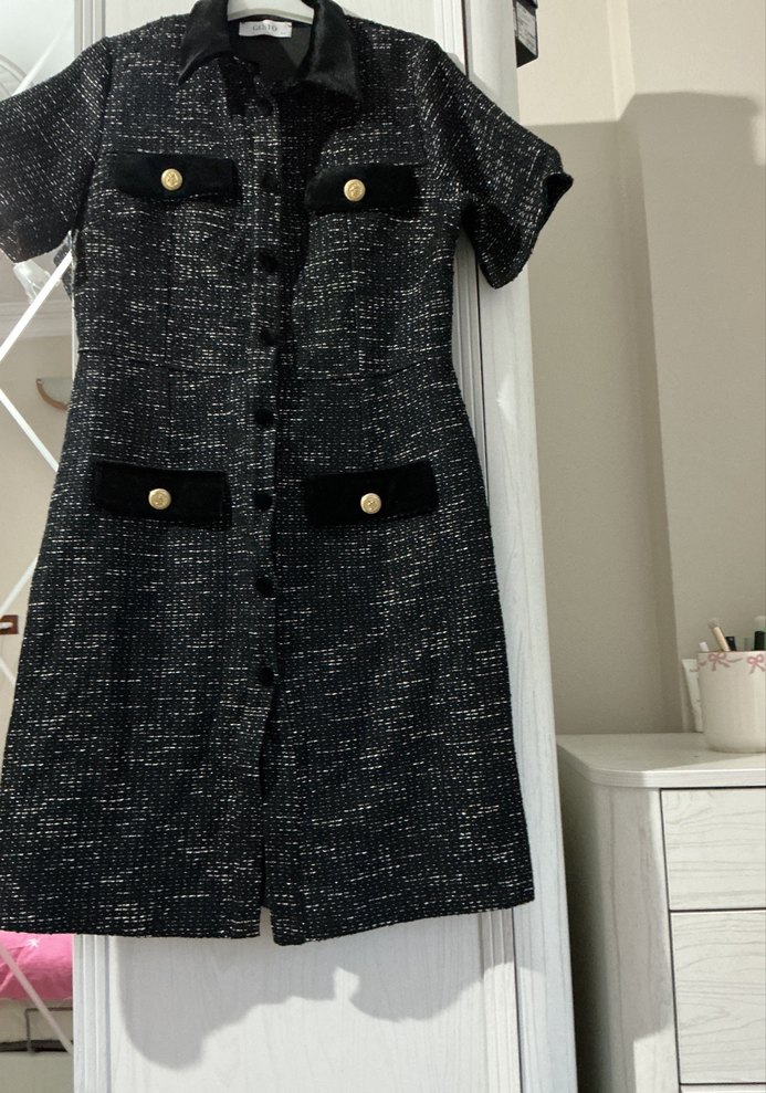 Kadın Siyah Kısa Düğmeli elbise - Görsel 2