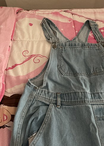 Gri Denim Kadın Midi kot Tulum - Görsel 6