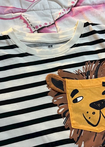 Erkek Çocuk Siyah Beyaz Çizgili Aslan Baskılı Tişört - Görsel 2
