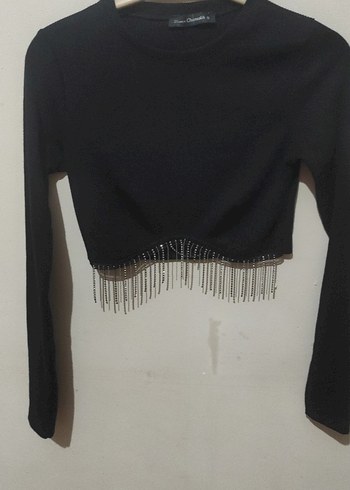 Zincir Detaylı Siyah Mini Bluz