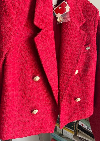 38 Beden kırmızı Renk Kadın Kırmızı Düğmeli Midi Blazer