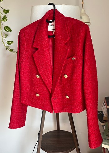 Kadın Kırmızı Düğmeli Midi Blazer