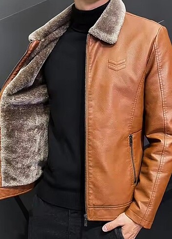 Erkek Pu Deri İçi Yün Mont omuz 48 cm göğüs ön kisim 56 cm boy 