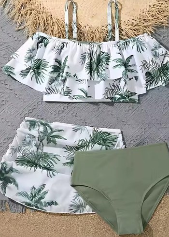 Standart Beden Beden yeşil Renk Yeşil Desenli Bohem Kız Çocuk Bikini Takımı
