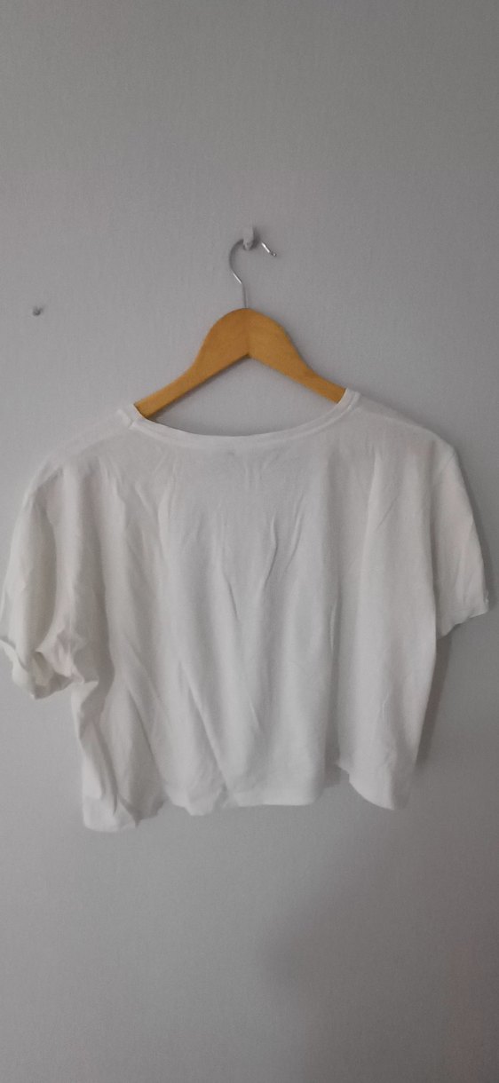 Beyaz Mini Pamuklu Kadın Tişört,crop - Görsel 2