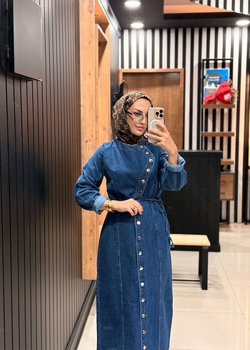 Koyu Lacivert Uzun Denim Elbise