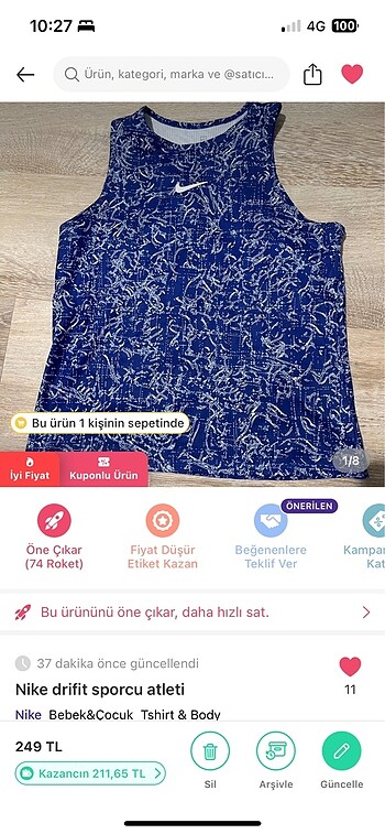 Nike orjinal drifit Spor üst