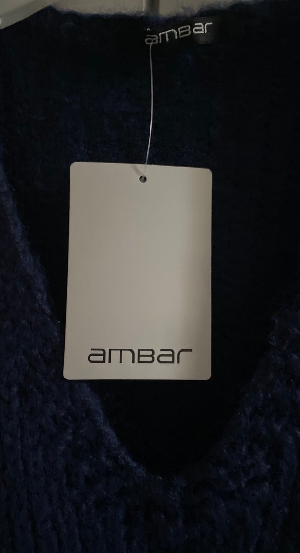 Lacivert V Yaka Örgü Kadın Süveter - Görsel 2