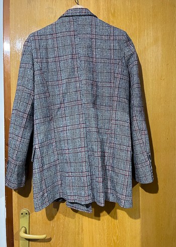 Diğer Düğmeli Gri Ekose Kadın Blazer Ceket