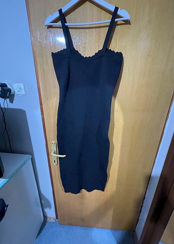 Diğer Siyah V Yaka Strappy Midi Elbise