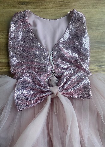 Pembe Parlak Kız Abiye Elbisesi - Görsel 3