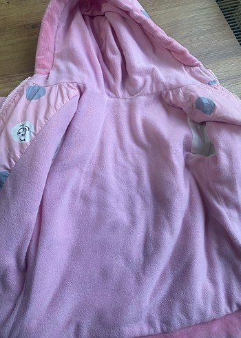 Kapüşonlu Pembe Puantiyeli Kız Mont - Görsel 3