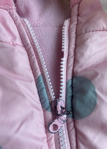 Kapüşonlu Pembe Puantiyeli Kız Mont - Görsel 4