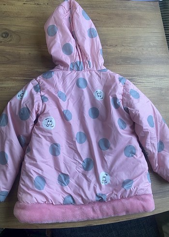 Kapüşonlu Pembe Puantiyeli Kız Mont - Görsel 2