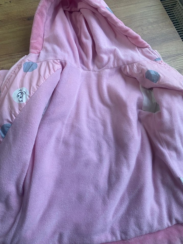 Kapüşonlu Pembe Puantiyeli Kız Mont - Görsel 3