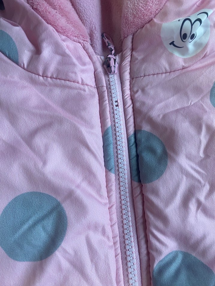 Kapüşonlu Pembe Puantiyeli Kız Mont - Görsel 5