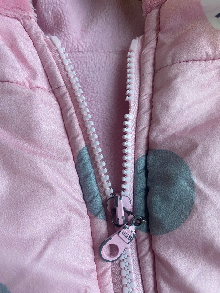 Kapüşonlu Pembe Puantiyeli Kız Mont - Görsel 4