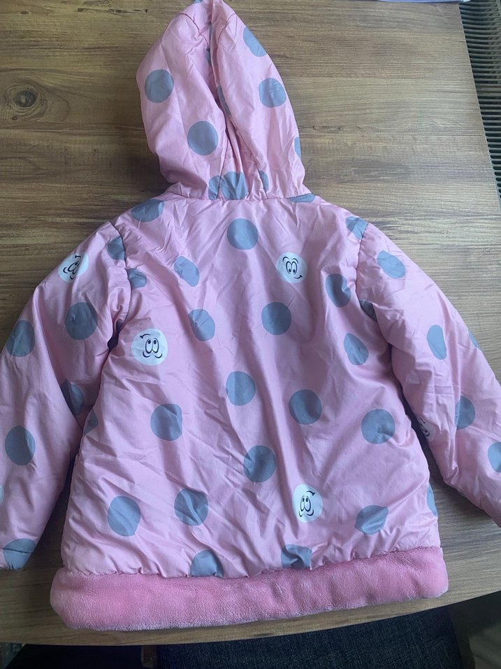 Kapüşonlu Pembe Puantiyeli Kız Mont - Görsel 2