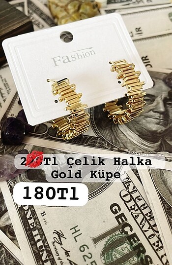 Çelik Halka Gold Küpe (Riona Takı)