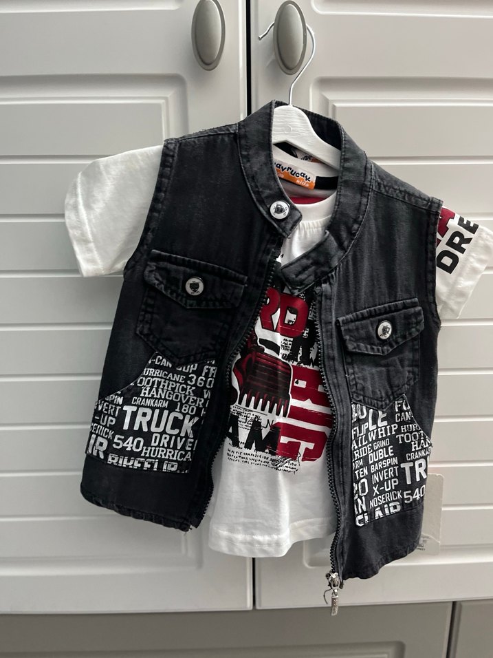 Erkek Bebek Kırmızı Kot 3'lü Takım - Görsel 2