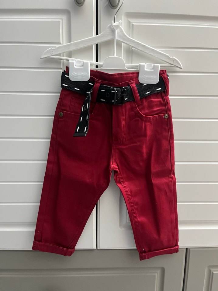 Erkek Bebek Kırmızı Kot 3'lü Takım - Görsel 4