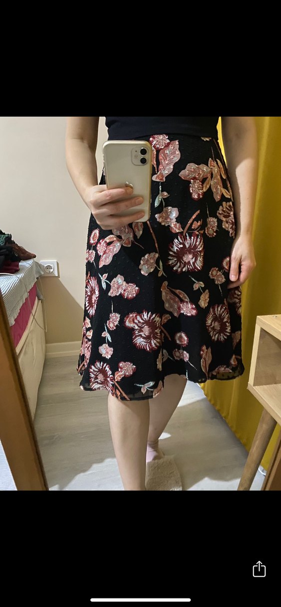 Pembe Çiçek Desenli Bohem Midi Etek - Görsel 2