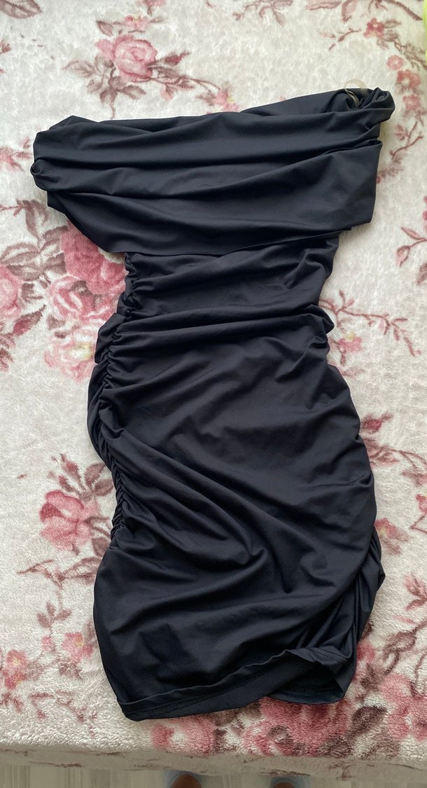 Siyah Drapeli Mini Goth Elbise - Görsel 3