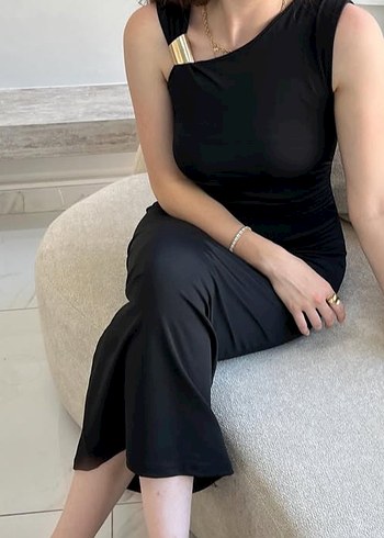 Siyah Drapeli Uzun Straplez Elbise - Görsel 2