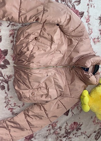 Pembe Kadın Kışlık Mont, Kürklü, Midi Boy - Görsel 2