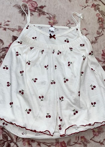 Nakışlı Kiraz Desenli Mini Kadın Pijama Takımı - Görsel 3