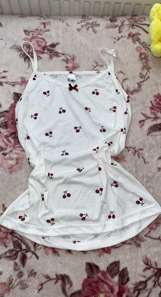 Nakışlı Kiraz Desenli Mini Kadın Pijama Takımı - Görsel 2