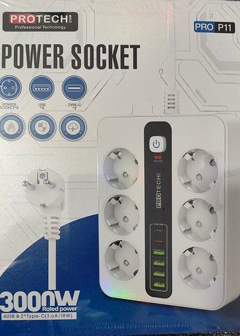 Beyaz PROTECH Çoklu Priz 4 USB & 2 Type-C