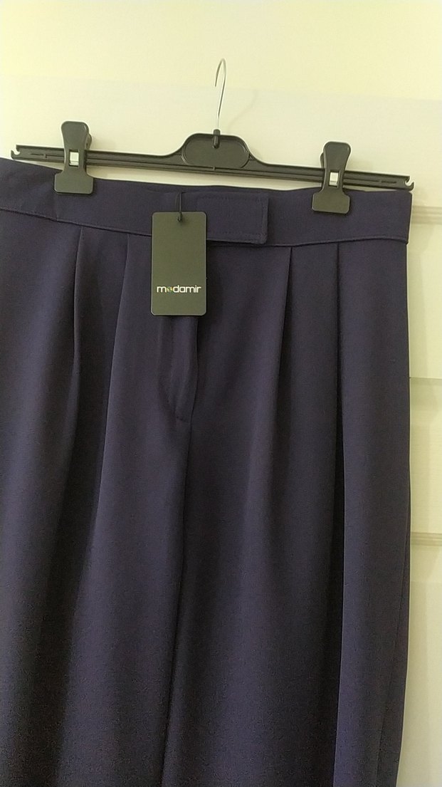 Kadın lacivert Pilili Midi Kumaş Pantolon - Görsel 2