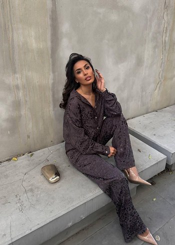 Leopar desenli saten takım - Görsel 3