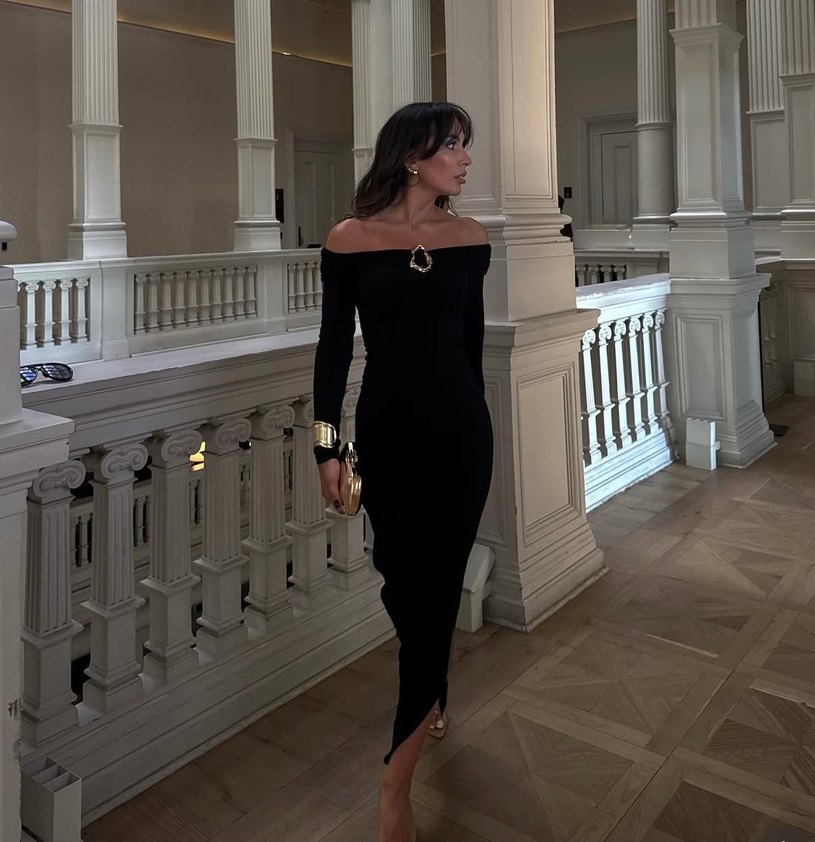 Siyah Uzun Madonna Yaka Kadın Elbise - Görsel 4