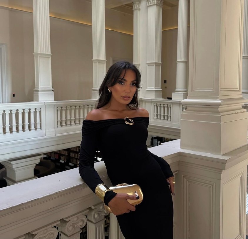 Siyah Uzun Madonna Yaka Kadın Elbise - Görsel 3