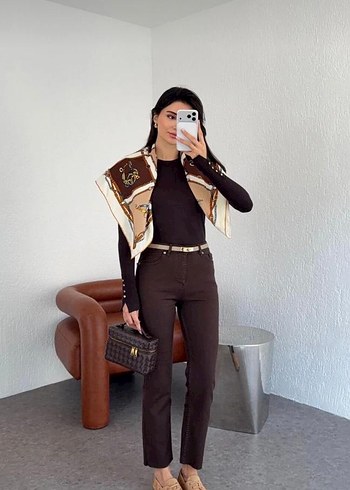 Kadın Kahverengi Midi Bol Paça Pantolon - Görsel 2