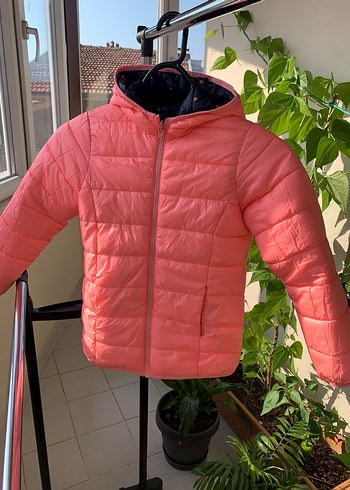 Kız Çocuk Pembe Kapitone Fermuarlı Çift Taraflı Mont - Görsel 3