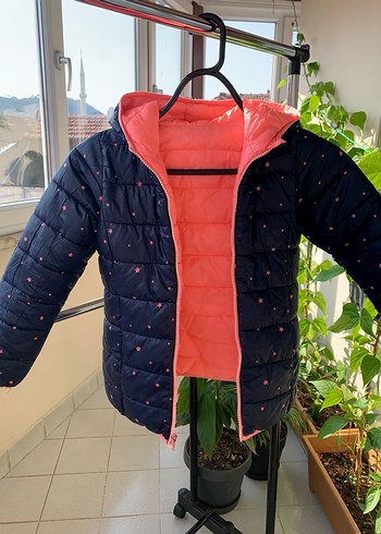 Kız Çocuk Pembe Kapitone Fermuarlı Çift Taraflı Mont - Görsel 2