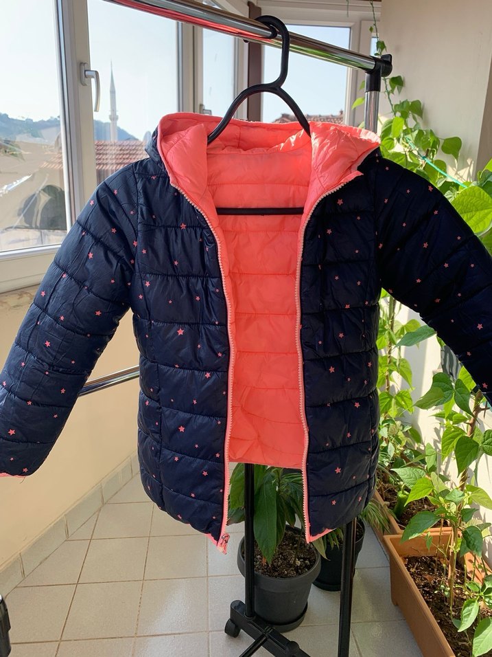 Kız Çocuk Pembe Kapitone Fermuarlı Çift Taraflı Mont - Görsel 2